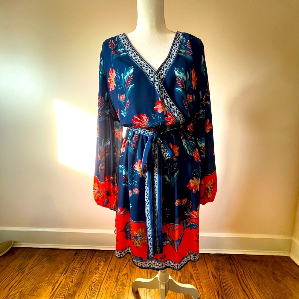 Flying Tomato navy and orange floral dress 2x